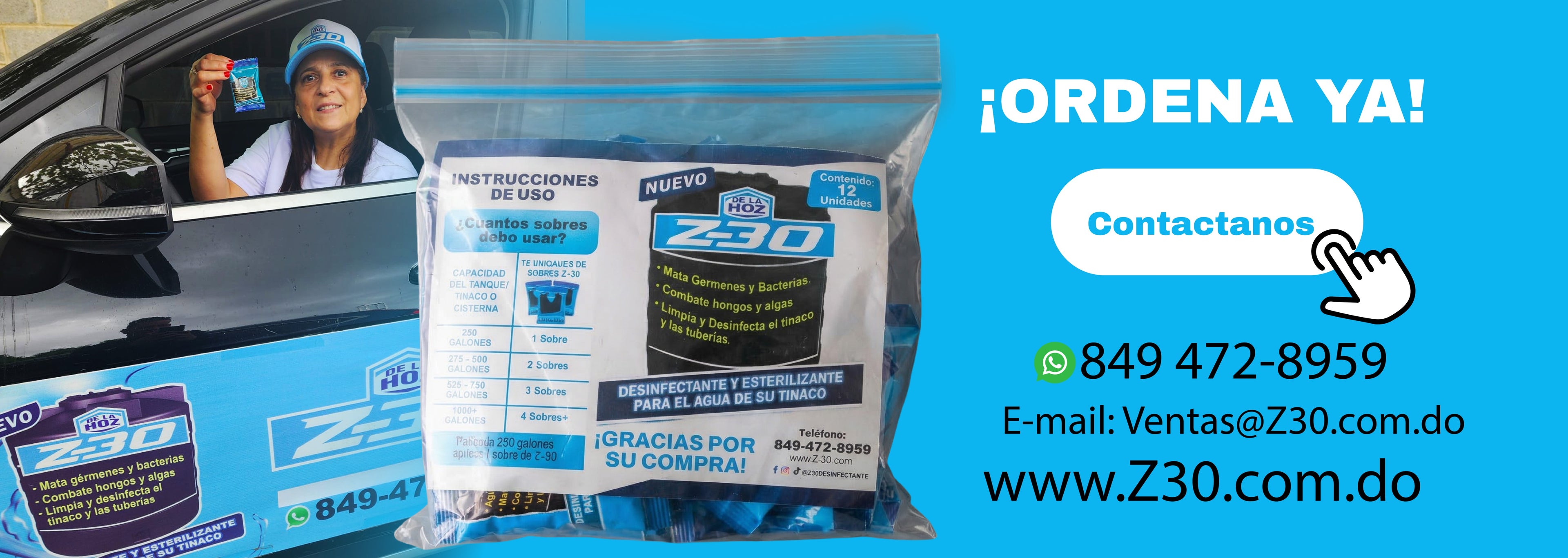 Kit Z-30 desinfectante para limpiar y desinfectar el agua del tinaco con contacto de compra.