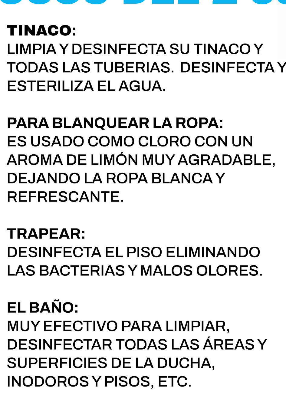Instrucciones y usos del desinfectante Z-30 para tinaco, ropa, pisos y baño.