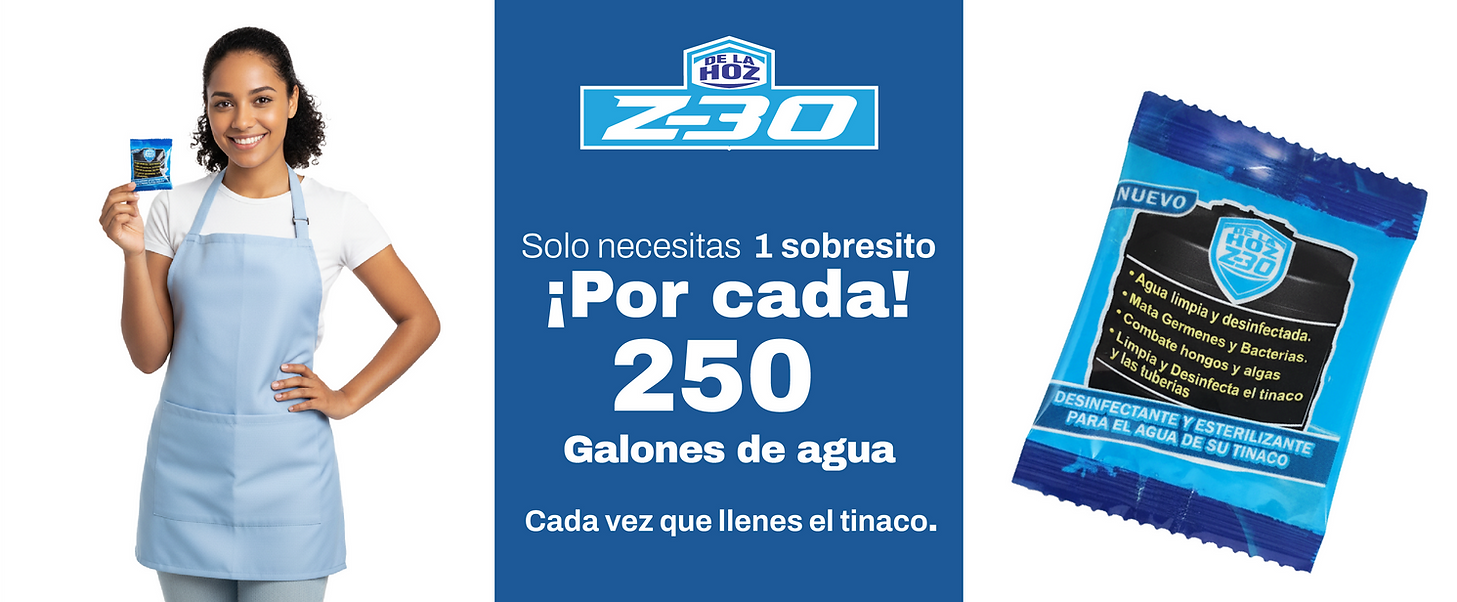 Un sobre de Z-30 desinfecta hasta 250 galones de agua en el tinaco.